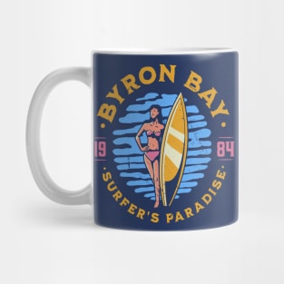 Vintage Byron Bay, Australia Surfer's Paradise // Retro Surfing 1980s Badge Mug
